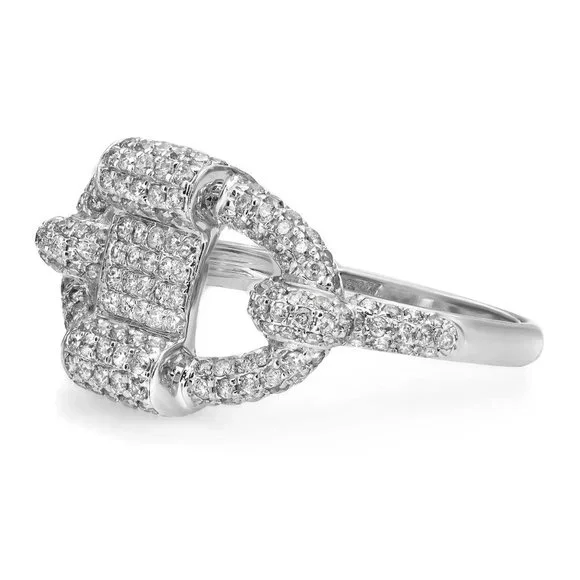 1.09Cttw Pave Set Round Diamond Ladies Ring 14K White Gold Size 7.5